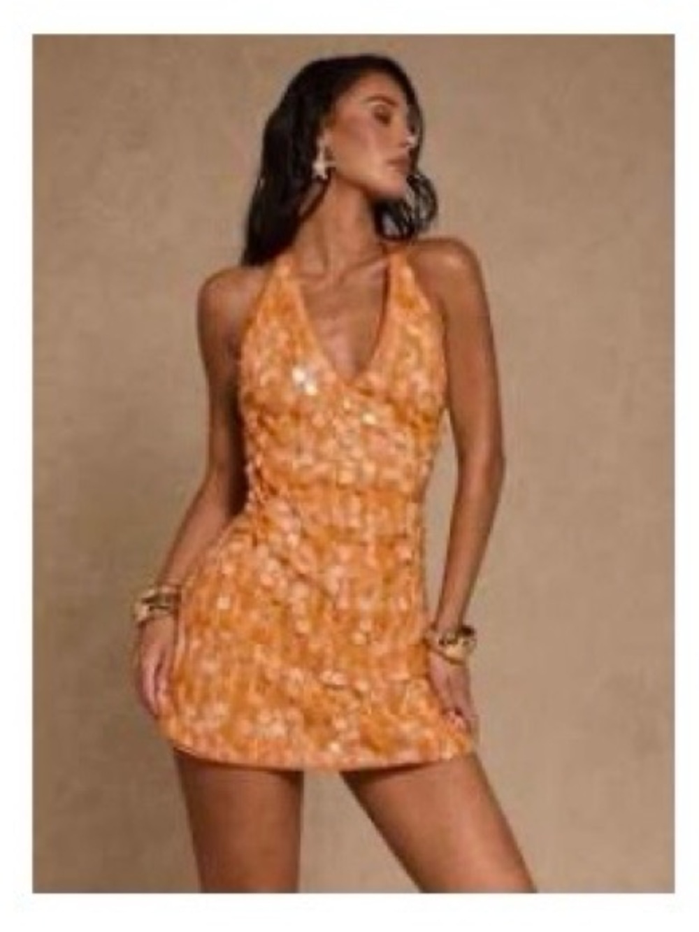 Orange Halter Mini Dress with Floral Print